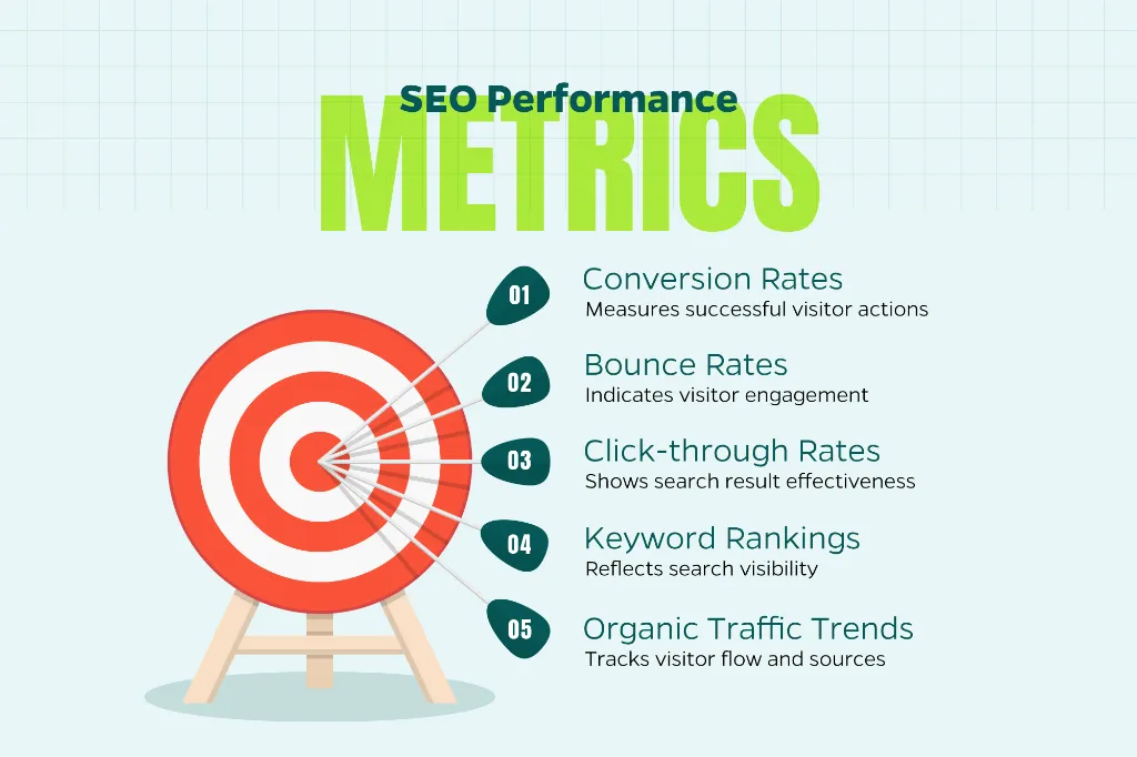 Infographic that shows the most essential SEO metrics including rankings, clickthrough rate, and more. 