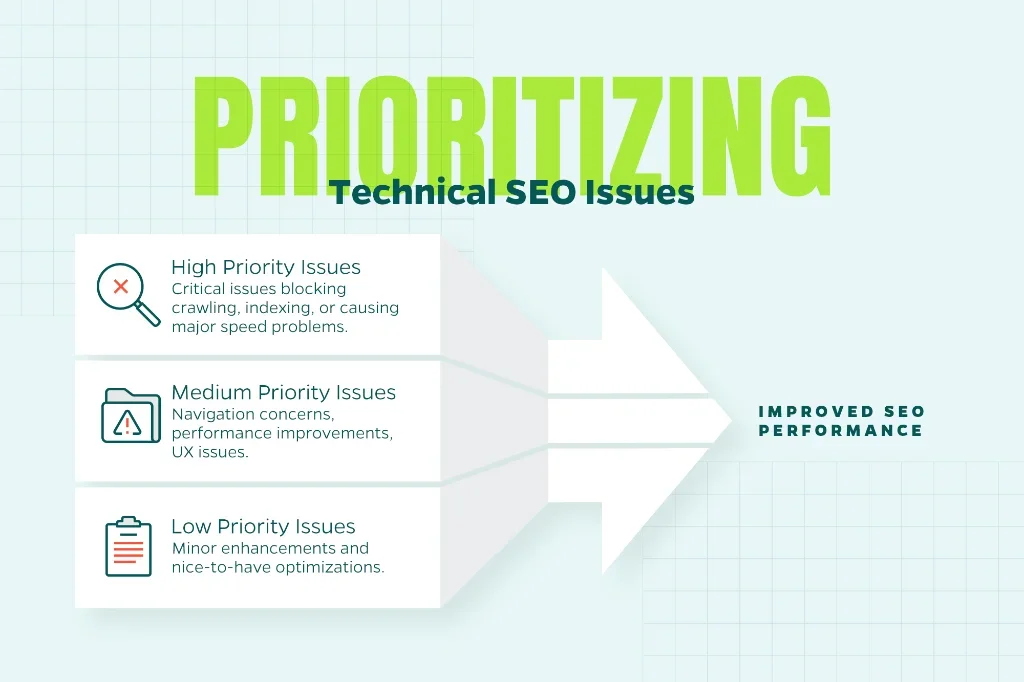Chart demonstrates how to prioritize technical SEO issues.