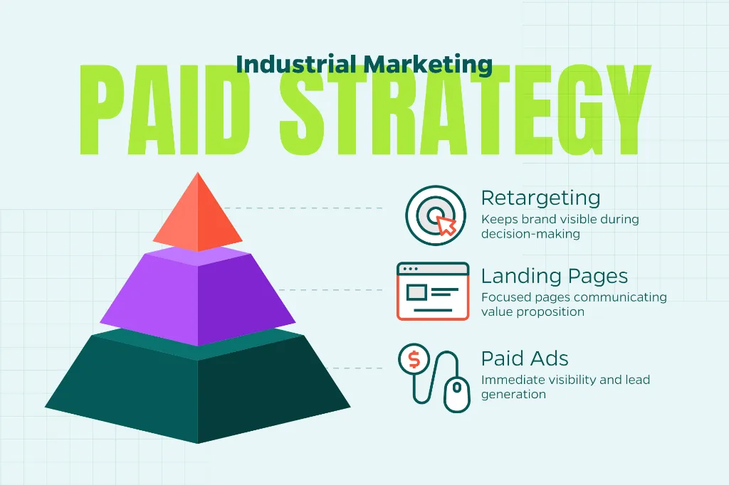 Chart that explains the paid strategies for SMB manufacturing marketing.
