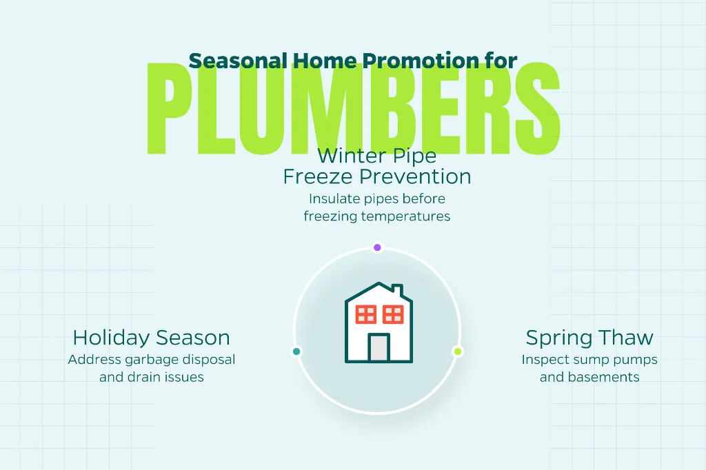 Chart that explains opportunities for plumbers to promote services seasonally including pipe insulation and sump pump checks.